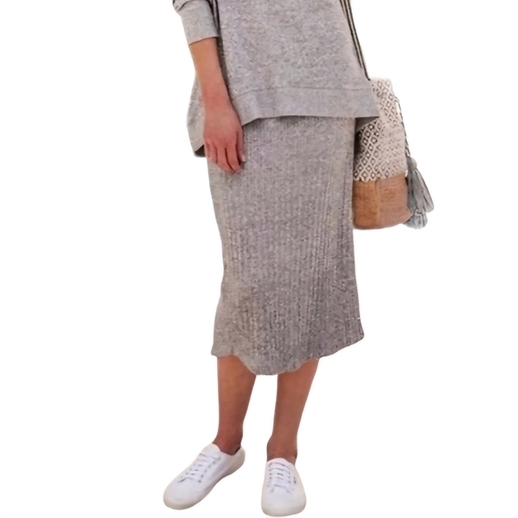 Soft Surroundings Drella Soft Ribbed Knit Midi Skirt in Grey Size L - Picture 1 of 11